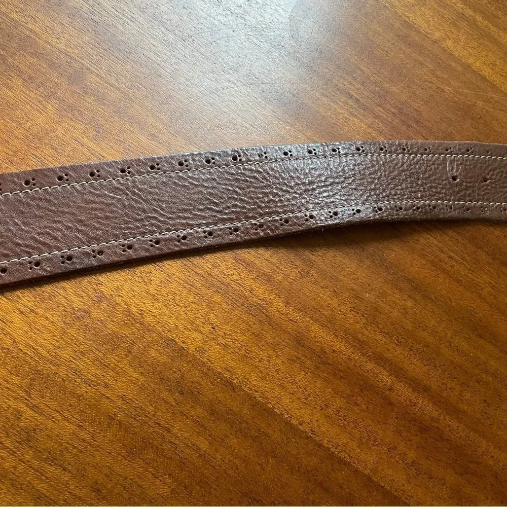 Vintage Garuglieri Wide Leather Belt Made In Italy Brown W/ Gold Tone Buckle XL